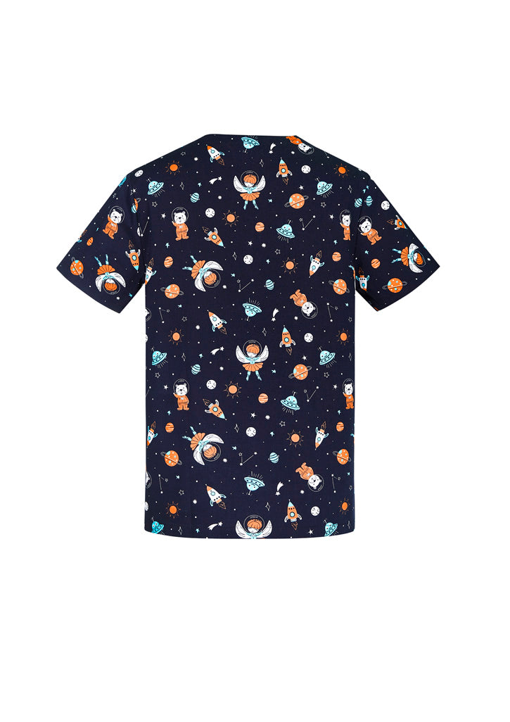 CST148MS - CLEARANCE - Mens Printed Space Party Scrub Top - BizCare