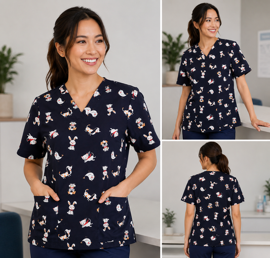 CST147LS - CLEARANCE - Womens Printed Best Friends Scrub Top - BizCare