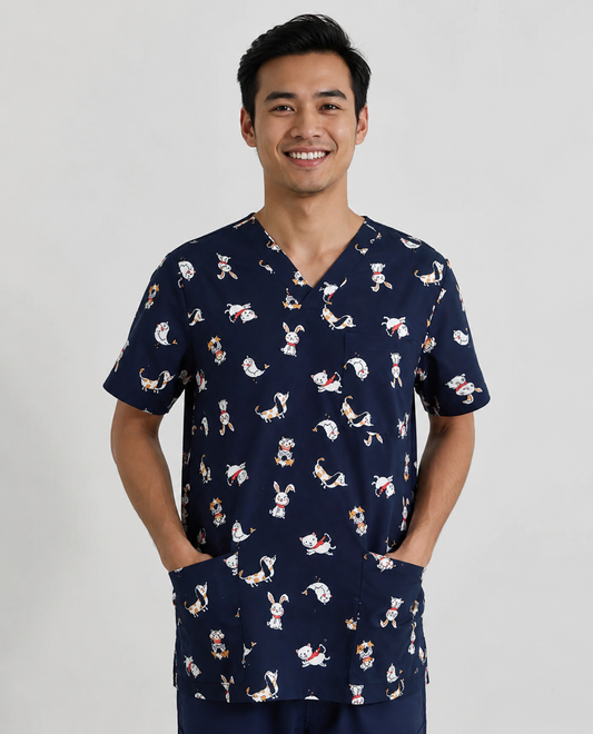 CST147MS - CLEARANCE - Mens Printed Best Friends Scrub Top - BizCare