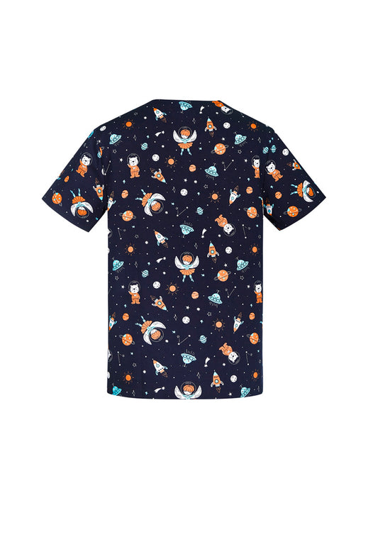 CST148MS - CLEARANCE - Mens Printed Space Party Scrub Top - BizCare