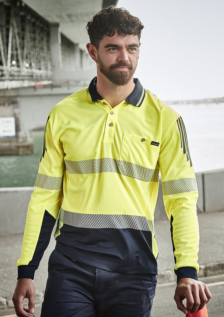 ZH550 Mens Hi Vis Flux Segmented Tape Long Sleeve Polo - Syzmik